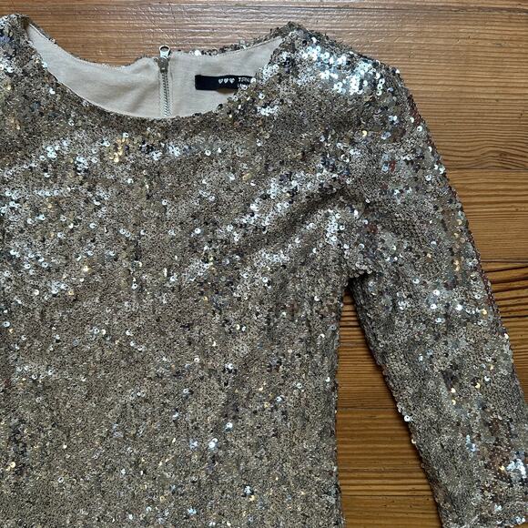 TFNC London silver sequin quarter sleeve mini dress SIZE S - Picture 3 of 5